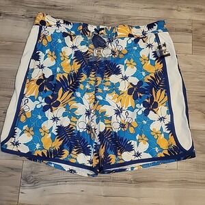 Joe Boxer Swim Shorts Mens 2XL Blue Hawaiian Floral Swim Board Shorts Beach Pool